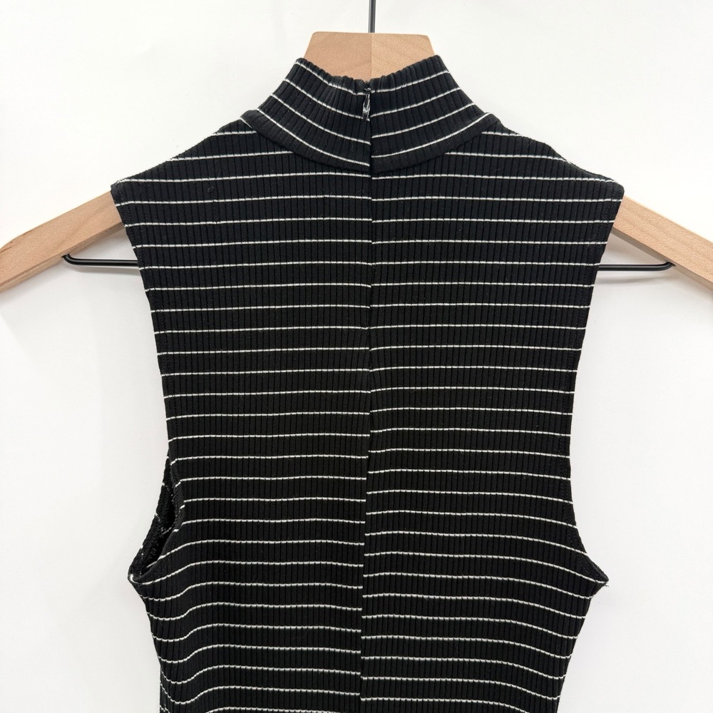 Reformation Bobbie Ribbed Knit‎ Sleeveless Mock Neck Dress in Black Stripe Small - Picture 5 of 10